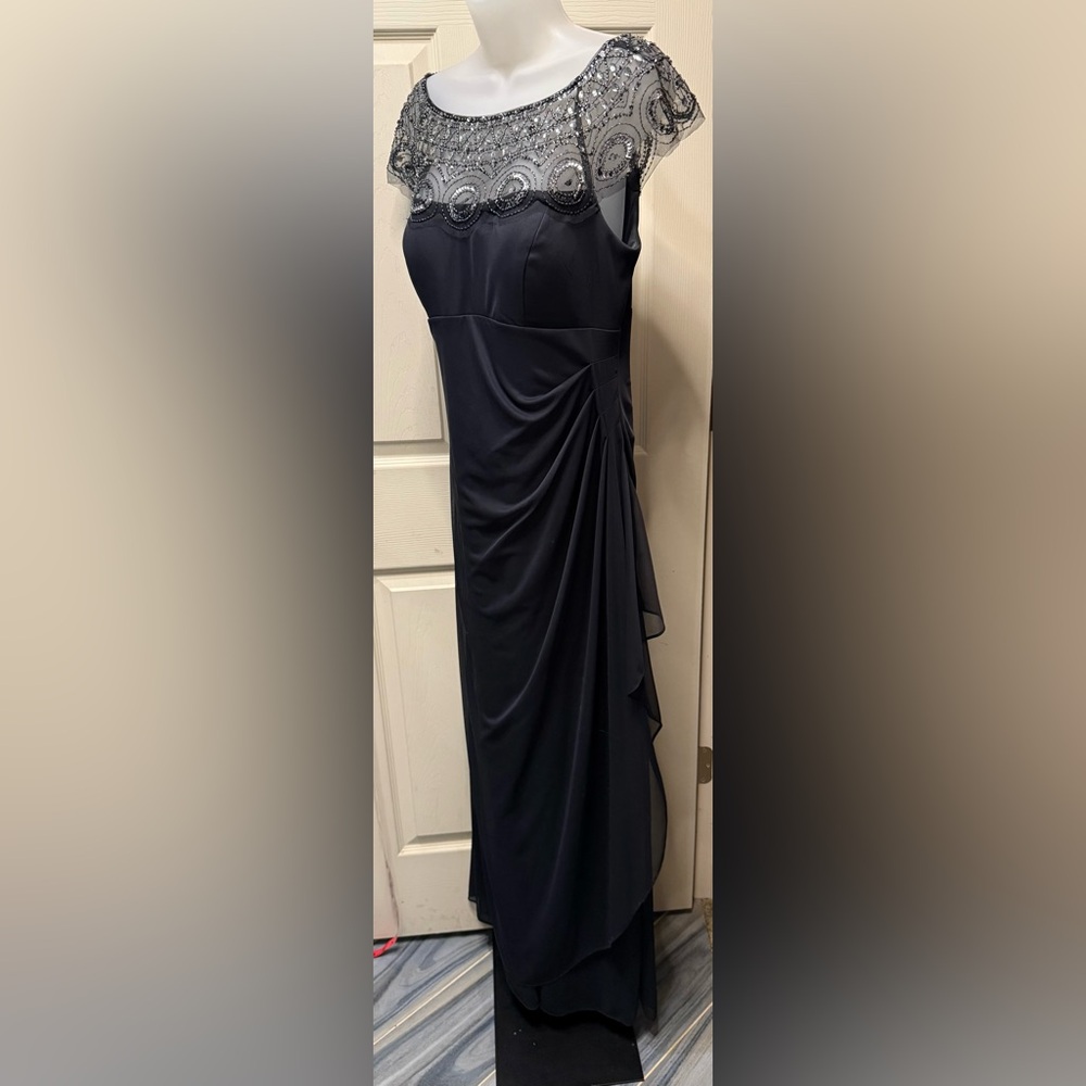 Elegant Black Rhinestone & Bead Embellished Formal Evening Gown